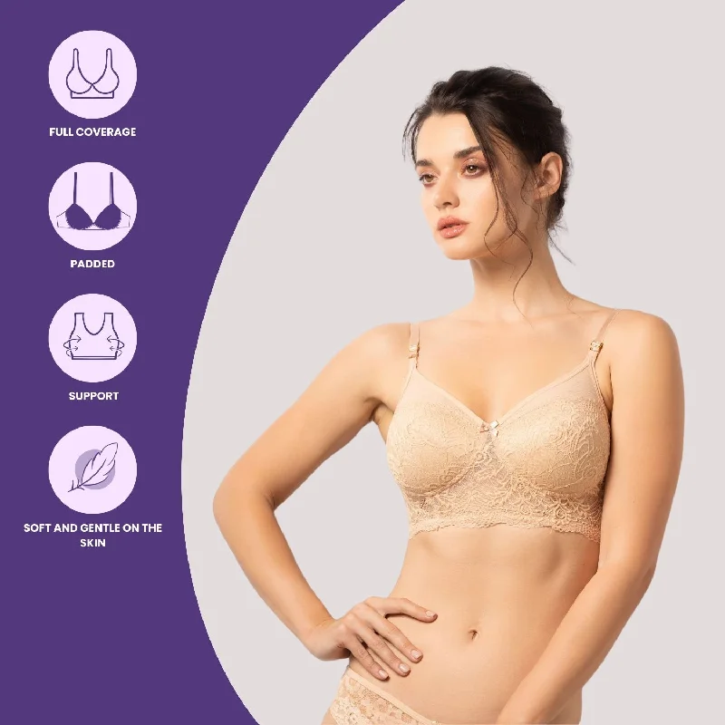 Padded Lace Non Wired Bra Skin