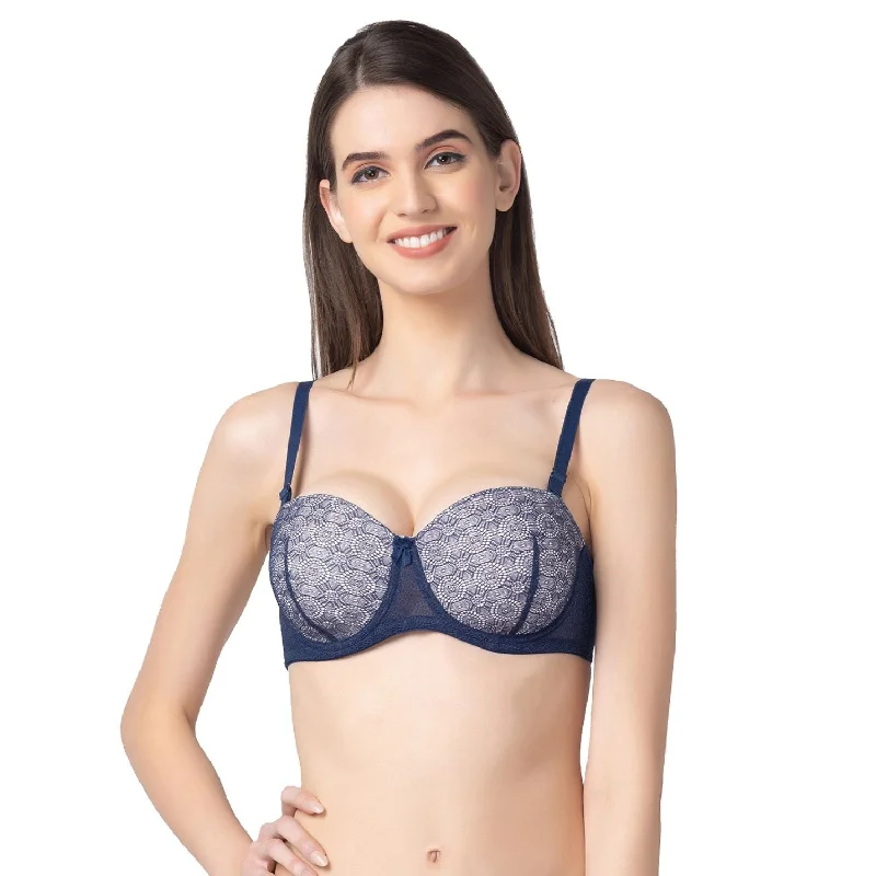 Padded And Underwired Strapless Bra Blue