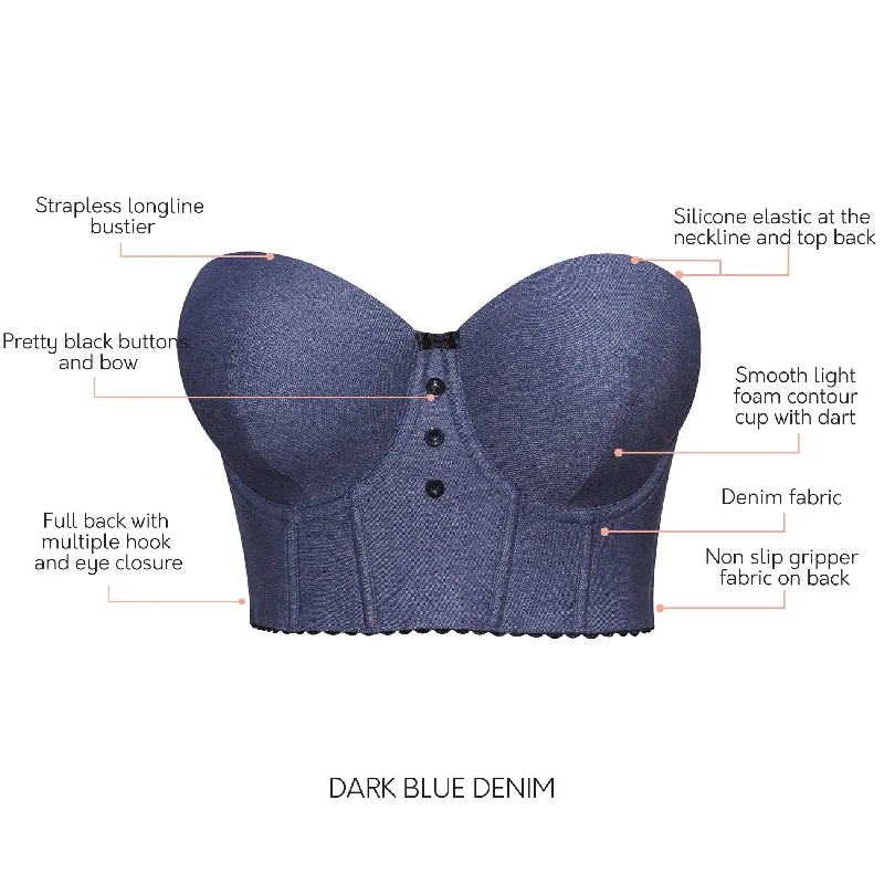 Dolly Denim Longline Strapless Bustier - Dark Blue Denim