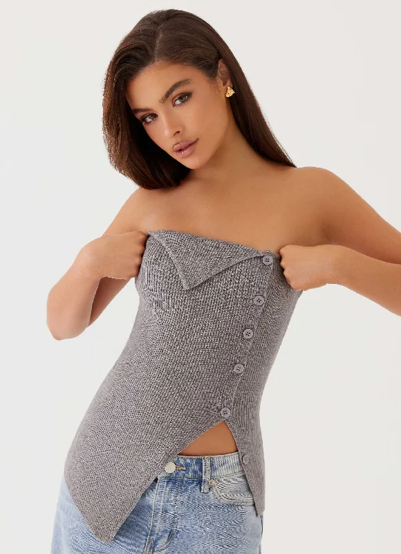 Evarie Strapless Knit Top - Charcoal