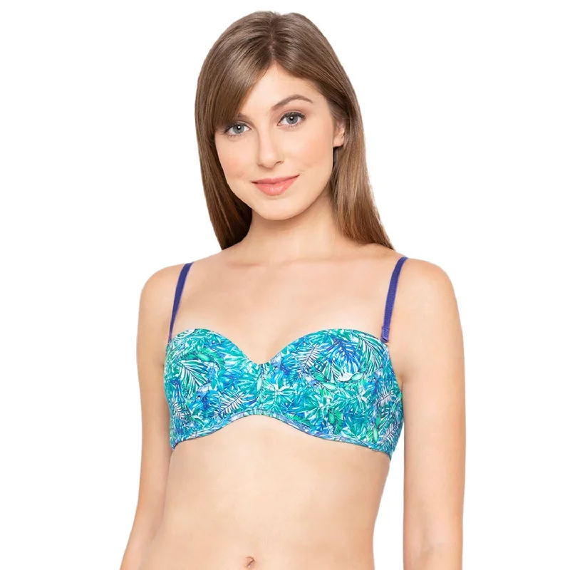 Lightly Padded Strapless Wired Bra Aqua Leaf