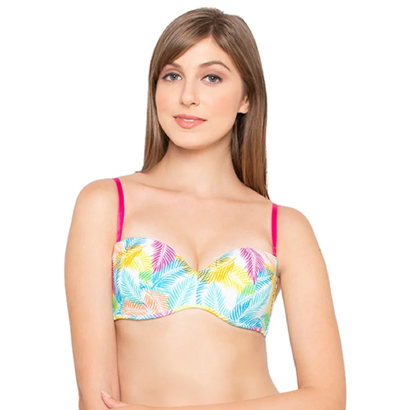 Lightly Padded Strapless Wired Bra Multi Leaf