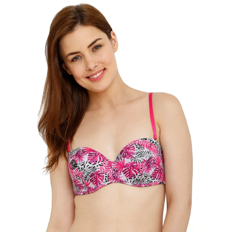 Lightly Padded Strapless Wired Bra Purple Leaf