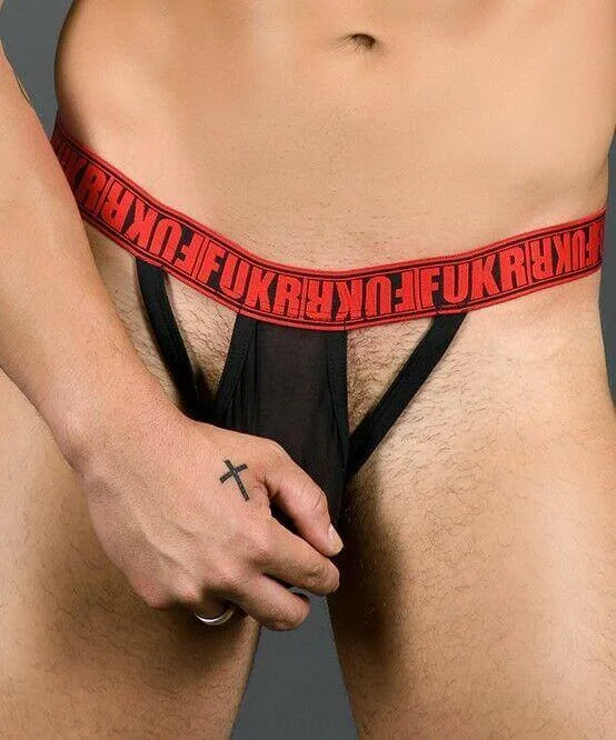 XS Andrew Christian Thong FUKR Exposed Tangas Back Ring Mesh Black 91084 47