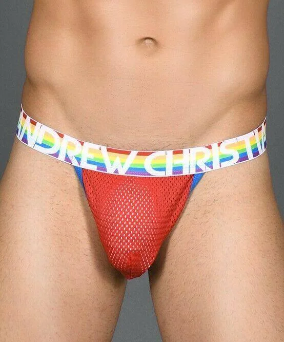 Andrew Christian Thong Pride Mesh Gay Undies Rainbow Y-Back Red 91051 31