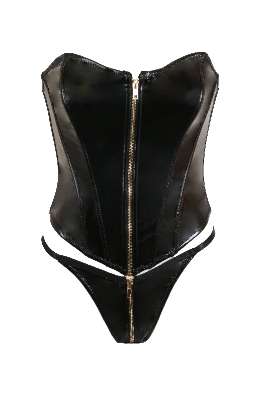 Fetish Rider Bustier & Thong Set - Black