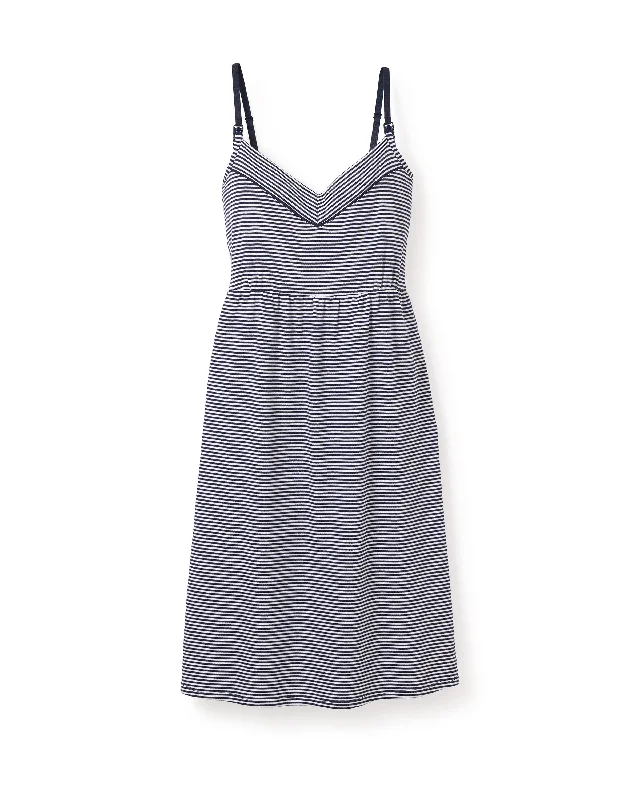 Women's Pima Maternity Nightgown in Navy Stripe