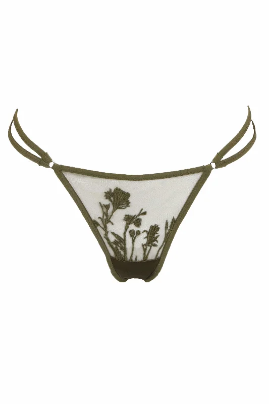 Mullberry Embroidered Thong - Olive