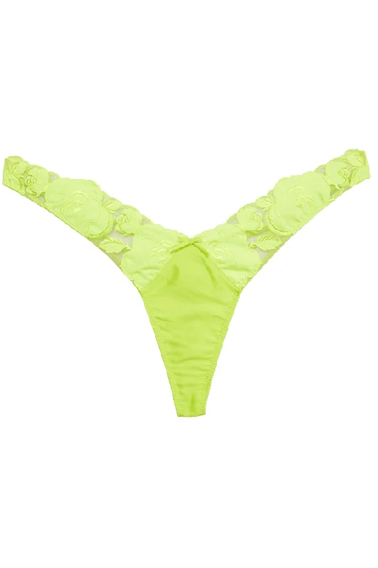 Rose Logo Embroidery Thong- Neon Yellow