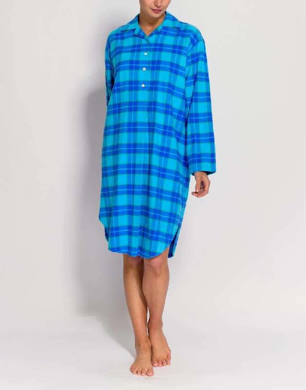 Women's Brushed Cotton Nightshirt – Aqua Tartan